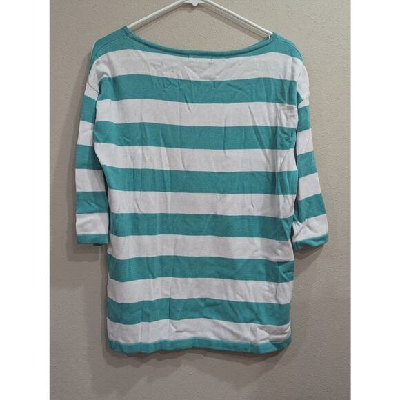 Pretty teal & white striped lightweight sweater w/mermaid embroidery, bua/bua S - Picture 5 of 8